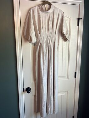 SHEIN Cream High-Neck Maxi Dress with Puff Sleeves